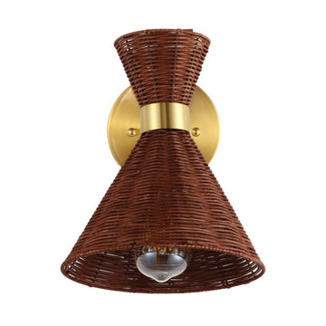 Zoey 10" 1-Light Mid-Century Vintage Retro Rattan/Metal LED Sconce with Adjustable Shade - JONATHAN Y